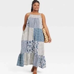 NWT Blue and White Patchwork Dress
